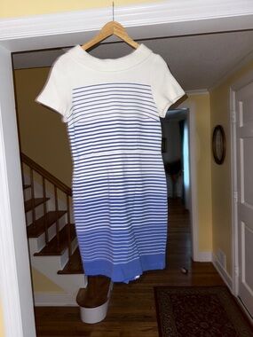 Talbots White to Blue Ombre Striped Short Sleeve Dress